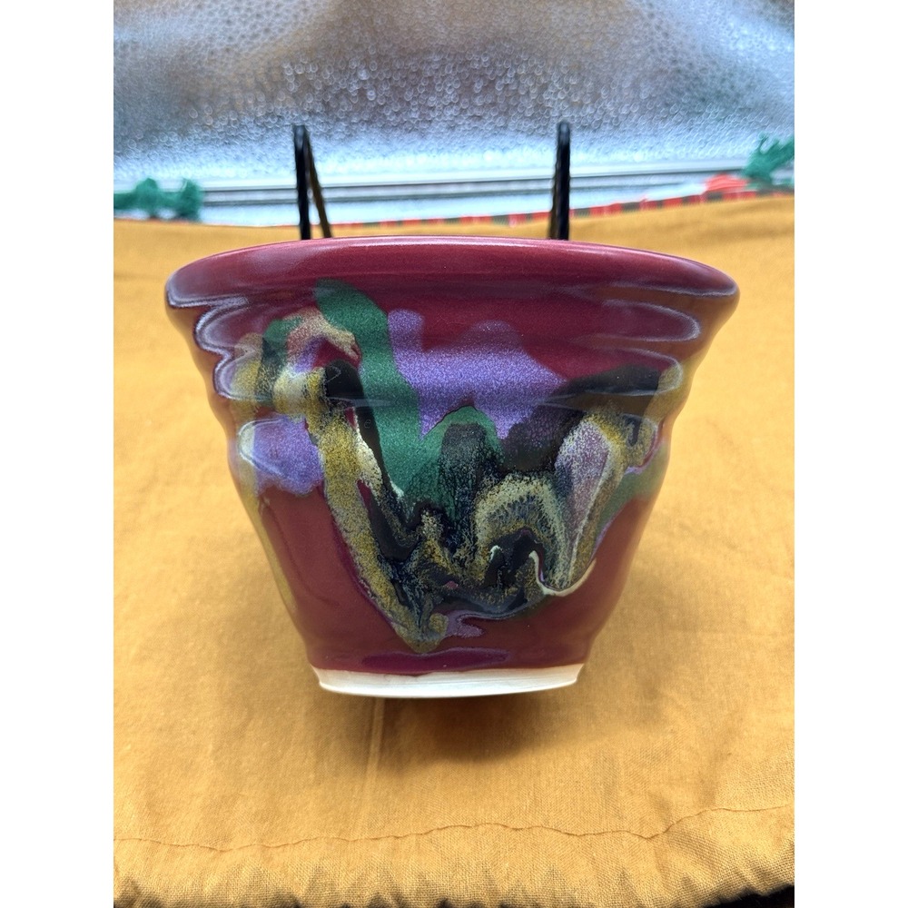 Coulson Studio Art Ceramic Pottery Bowl Red Vintage Drip‎ Style Handmade Signed